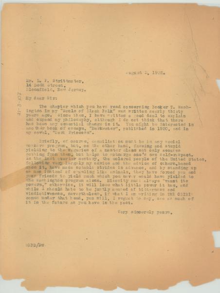 Letter from W. E. B. Du Bois to L. F. Strittmater, August 3, 1932