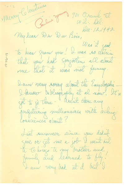 Letter from Pauline A. Young to W. E. B. Du Bois, December 12, 1942