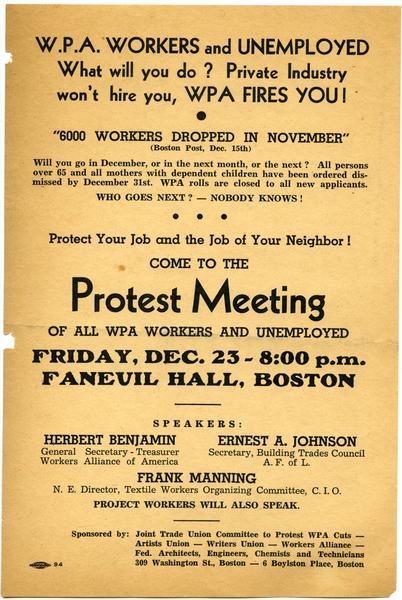 WPA workers and unemployed, what will you do?: Private industry won't hire you, WPA fires you!: , 1938
