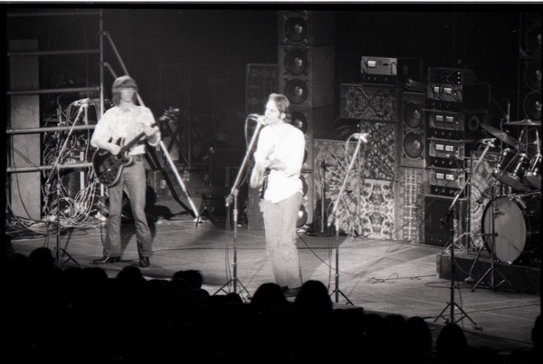 Grateful Dead concert at Springfield Civic Center: band in performance: Phil             Lesh and Bob Weir (l. to r.), ca. March 28, 1973